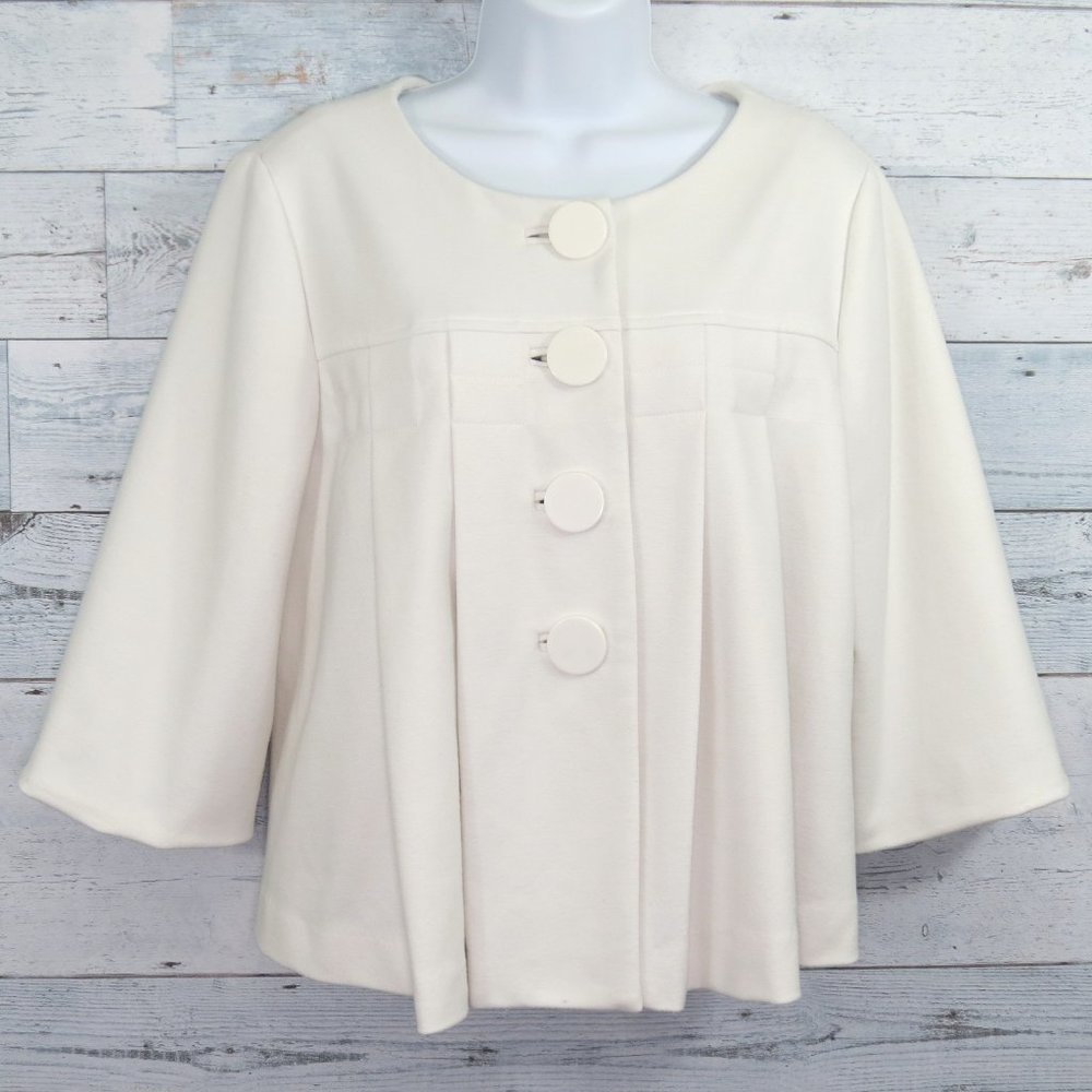 Sandro Sportswear White 4 Button Coat Cropped Pleated Women's Large